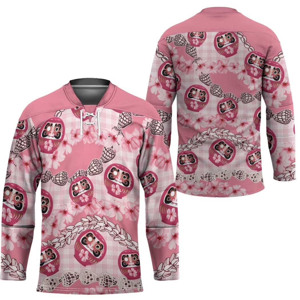 Japanese Daruma Doll Palaka Hockey Jersey Cherry Blossoms With Shell Lei - Wonder Print Shop