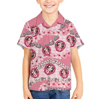 Japanese Daruma Doll Palaka Kid Hawaiian Shirt Cherry Blossoms With Shell Lei - Wonder Print Shop
