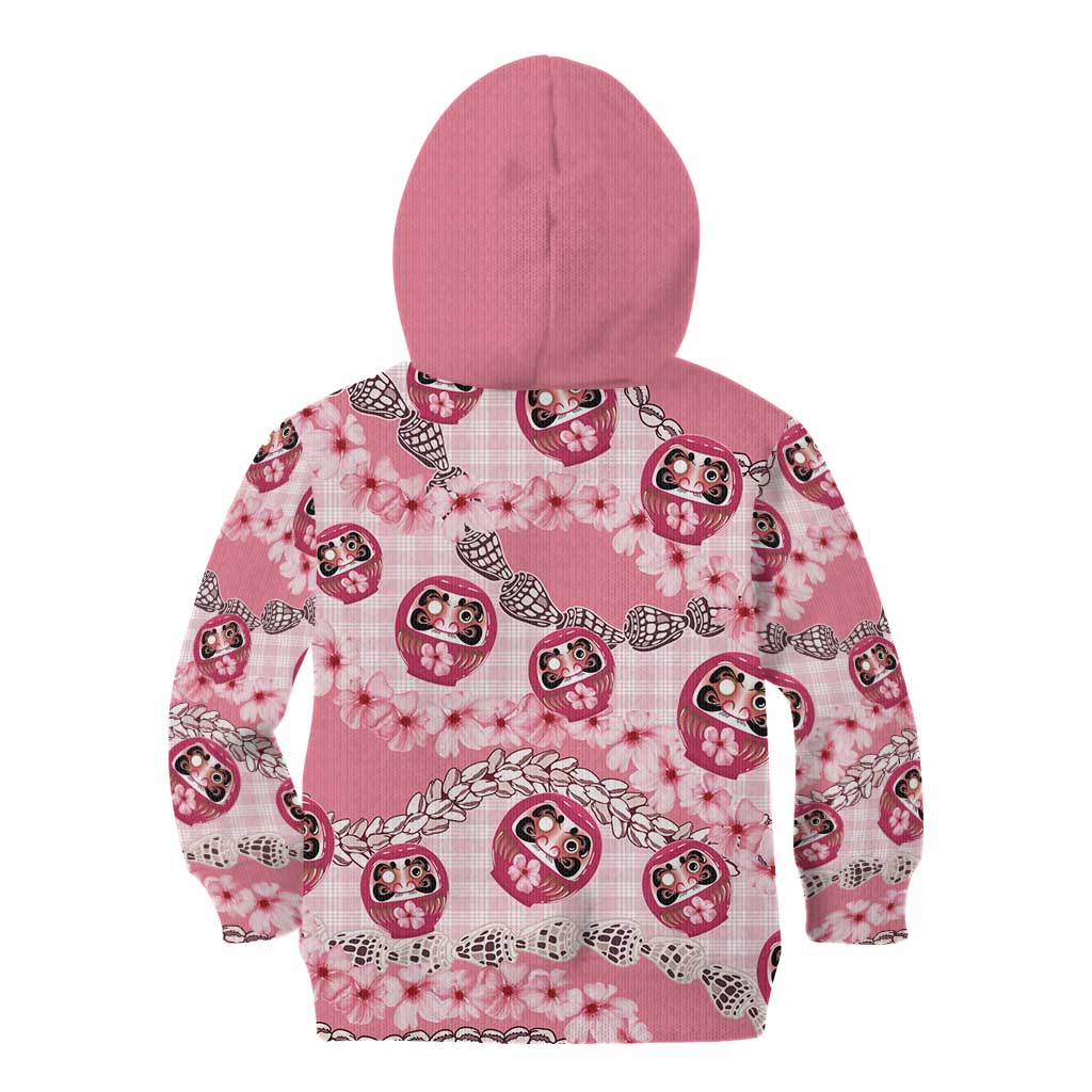 Japanese Daruma Doll Palaka Kid Hoodie Cherry Blossoms With Shell Lei - Wonder Print Shop
