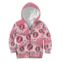Japanese Daruma Doll Palaka Kid Hoodie Cherry Blossoms With Shell Lei - Wonder Print Shop