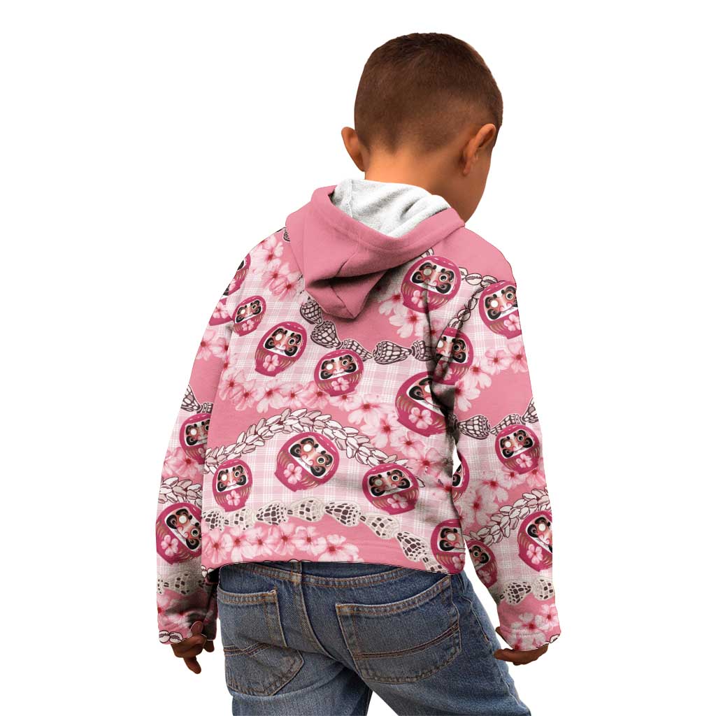 Japanese Daruma Doll Palaka Kid Hoodie Cherry Blossoms With Shell Lei - Wonder Print Shop