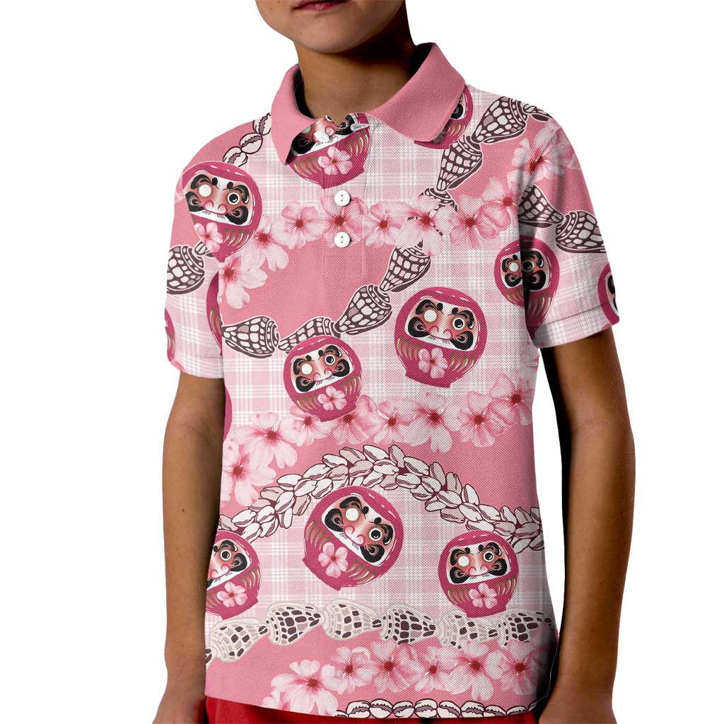 Japanese Daruma Doll Palaka Kid Polo Shirt Cherry Blossoms With Shell Lei - Wonder Print Shop