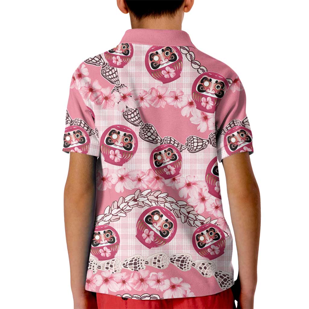 Japanese Daruma Doll Palaka Kid Polo Shirt Cherry Blossoms With Shell Lei - Wonder Print Shop