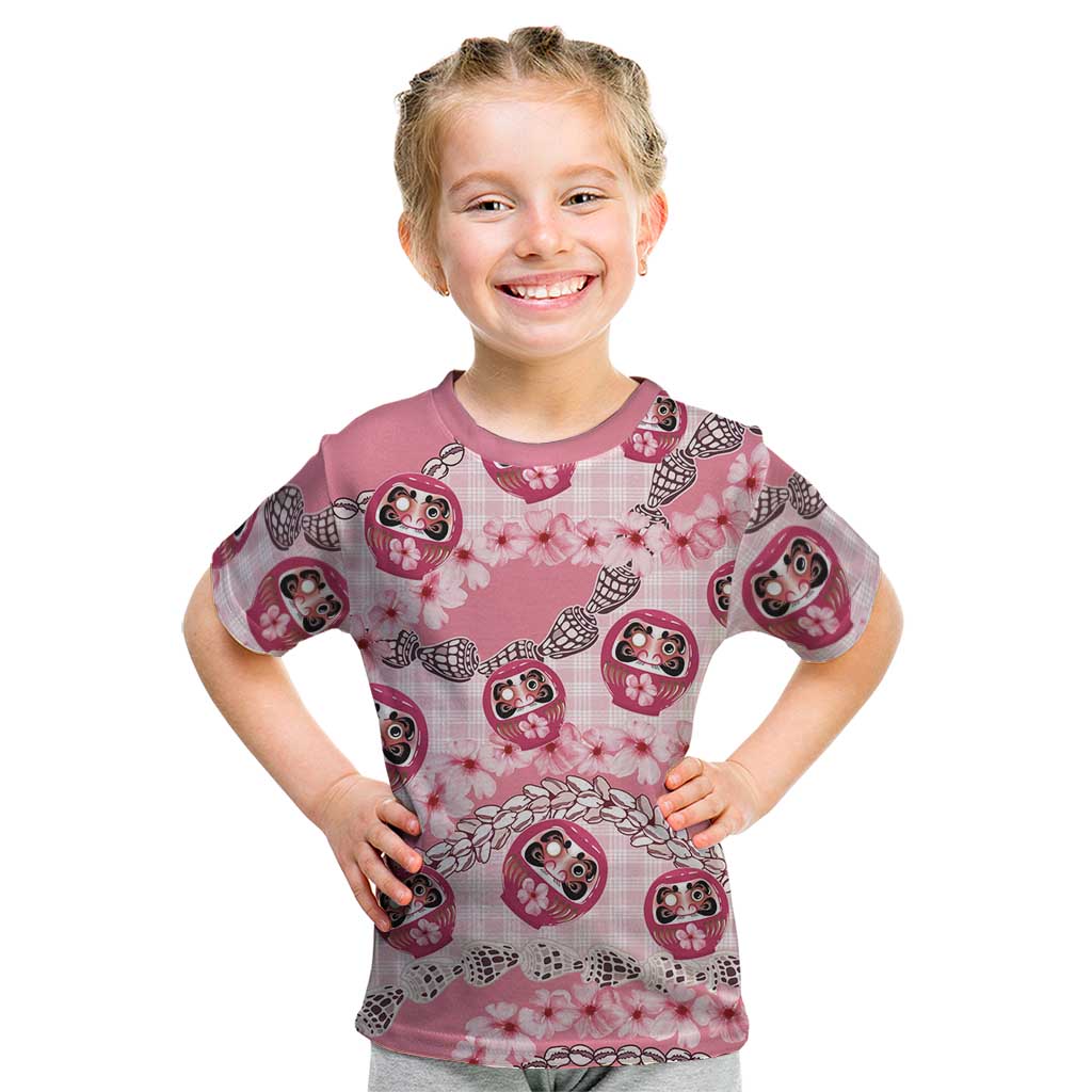 Japanese Daruma Doll Palaka Kid T Shirt Cherry Blossoms With Shell Lei - Wonder Print Shop