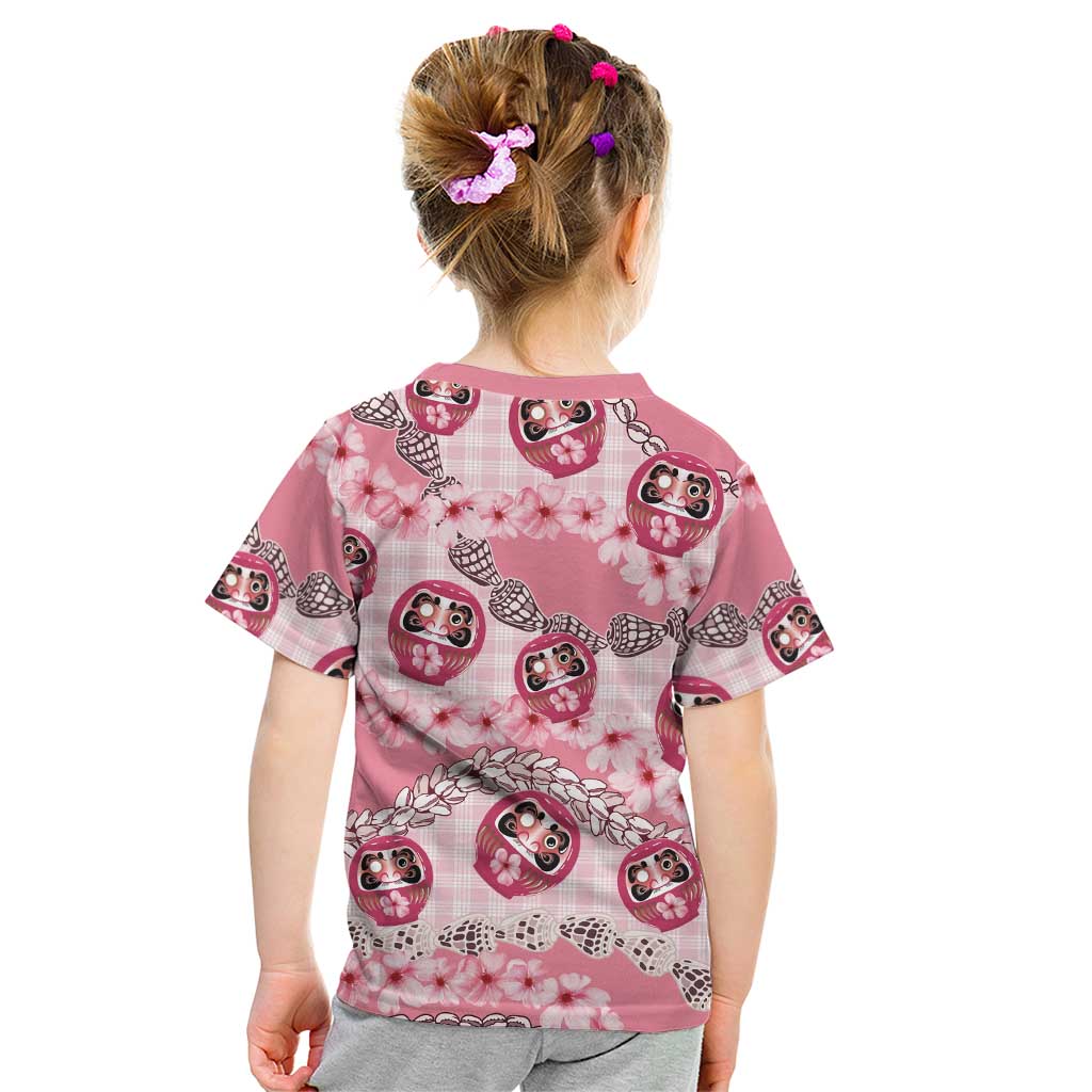 Japanese Daruma Doll Palaka Kid T Shirt Cherry Blossoms With Shell Lei - Wonder Print Shop