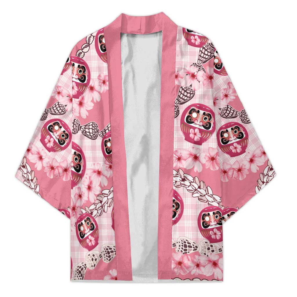 Japanese Daruma Doll Palaka Kimono Cherry Blossoms With Shell Lei - Wonder Print Shop