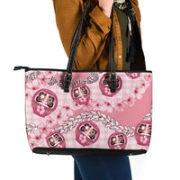 Japanese Daruma Doll Palaka Leather Tote Bag Cherry Blossoms With Shell Lei - Wonder Print Shop