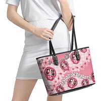 Japanese Daruma Doll Palaka Leather Tote Bag Cherry Blossoms With Shell Lei - Wonder Print Shop