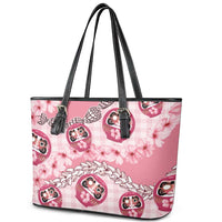 Japanese Daruma Doll Palaka Leather Tote Bag Cherry Blossoms With Shell Lei - Wonder Print Shop