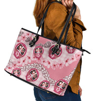 Japanese Daruma Doll Palaka Leather Tote Bag Cherry Blossoms With Shell Lei - Wonder Print Shop