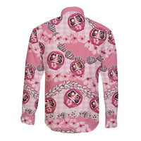 Japanese Daruma Doll Palaka Long Sleeve Button Shirt Cherry Blossoms With Shell Lei - Wonder Print Shop
