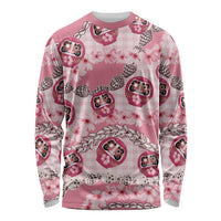 Japanese Daruma Doll Palaka Long Sleeve Shirt Cherry Blossoms With Shell Lei - Wonder Print Shop