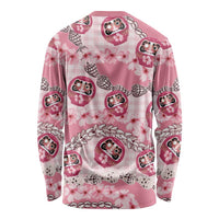 Japanese Daruma Doll Palaka Long Sleeve Shirt Cherry Blossoms With Shell Lei - Wonder Print Shop