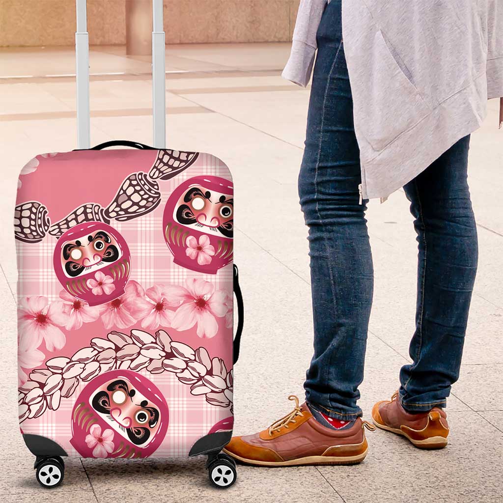 Japanese Daruma Doll Palaka Luggage Cover Cherry Blossoms With Shell Lei - Wonder Print Shop