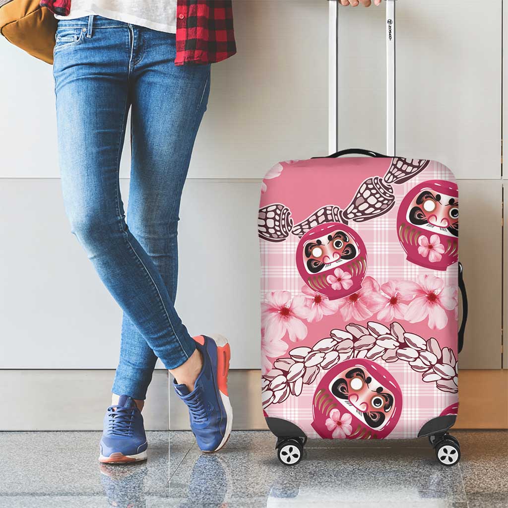 Japanese Daruma Doll Palaka Luggage Cover Cherry Blossoms With Shell Lei - Wonder Print Shop