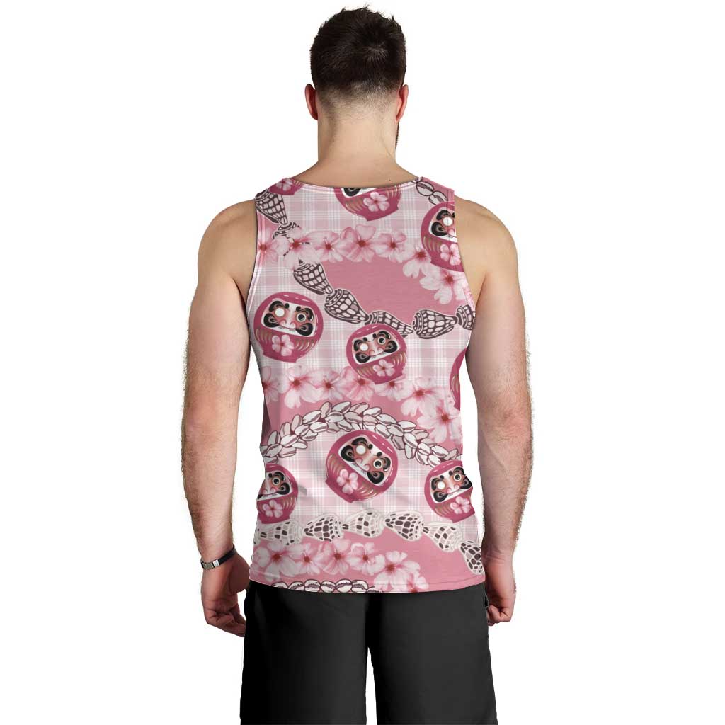 Japanese Daruma Doll Palaka Men Tank Top Cherry Blossoms With Shell Lei - Wonder Print Shop