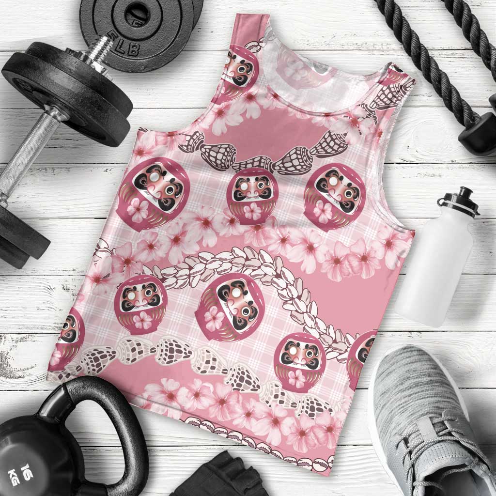 Japanese Daruma Doll Palaka Men Tank Top Cherry Blossoms With Shell Lei - Wonder Print Shop
