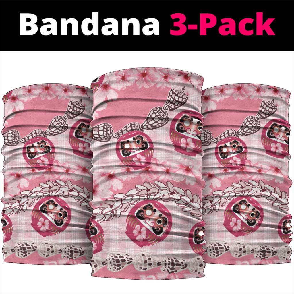 Japanese Daruma Doll Palaka Neck Gaiter Cherry Blossoms With Shell Lei - Wonder Print Shop