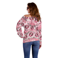 Japanese Daruma Doll Palaka Off Shoulder Sweater Cherry Blossoms With Shell Lei - Wonder Print Shop