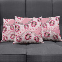 Japanese Daruma Doll Palaka Pillow Cover Cherry Blossoms With Shell Lei - Wonder Print Shop