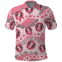 Japanese Daruma Doll Palaka Polo Shirt Cherry Blossoms With Shell Lei - Wonder Print Shop