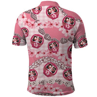 Japanese Daruma Doll Palaka Polo Shirt Cherry Blossoms With Shell Lei - Wonder Print Shop