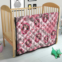Japanese Daruma Doll Palaka Quilt Cherry Blossoms With Shell Lei - Wonder Print Shop