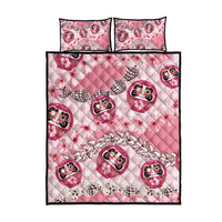 Japanese Daruma Doll Palaka Quilt Bed Set Cherry Blossoms With Shell Lei - Wonder Print Shop