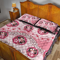 Japanese Daruma Doll Palaka Quilt Bed Set Cherry Blossoms With Shell Lei - Wonder Print Shop