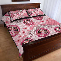 Japanese Daruma Doll Palaka Quilt Bed Set Cherry Blossoms With Shell Lei - Wonder Print Shop