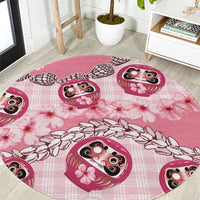 Japanese Daruma Doll Palaka Round Carpet Cherry Blossoms With Shell Lei - Wonder Print Shop