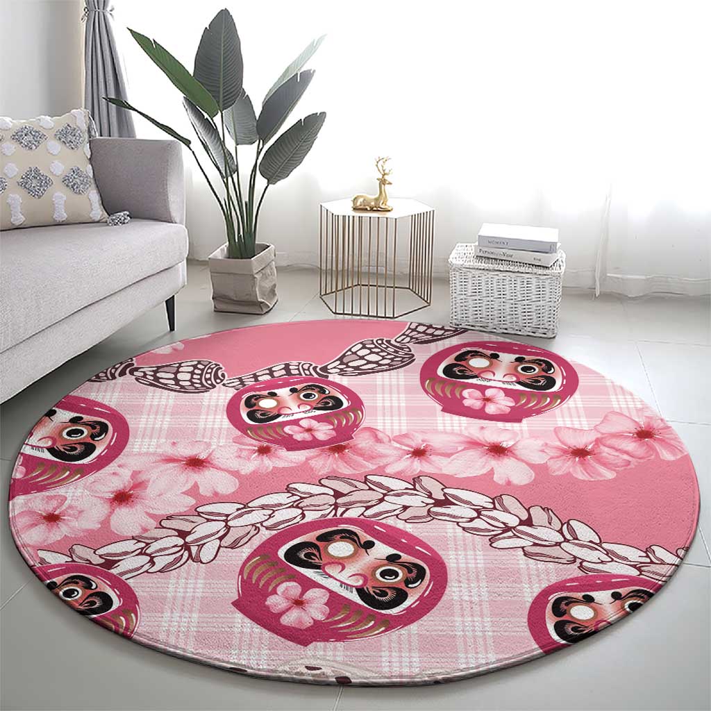 Japanese Daruma Doll Palaka Round Carpet Cherry Blossoms With Shell Lei - Wonder Print Shop