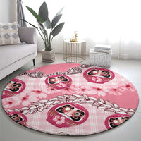 Japanese Daruma Doll Palaka Round Carpet Cherry Blossoms With Shell Lei - Wonder Print Shop