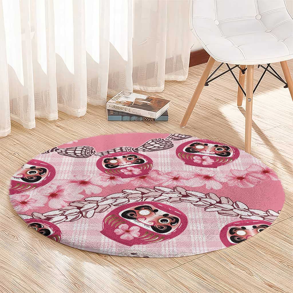 Japanese Daruma Doll Palaka Round Carpet Cherry Blossoms With Shell Lei - Wonder Print Shop