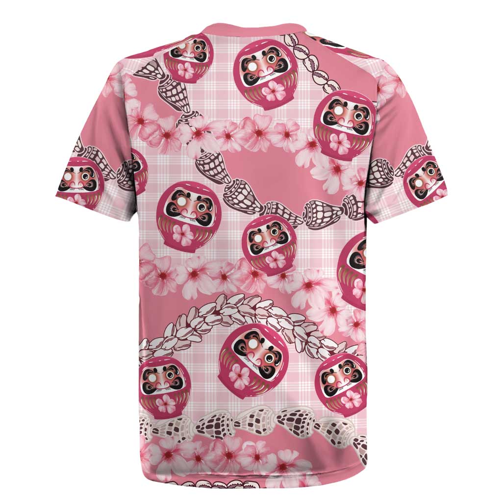 Japanese Daruma Doll Palaka Rugby Jersey Cherry Blossoms With Shell Lei - Wonder Print Shop