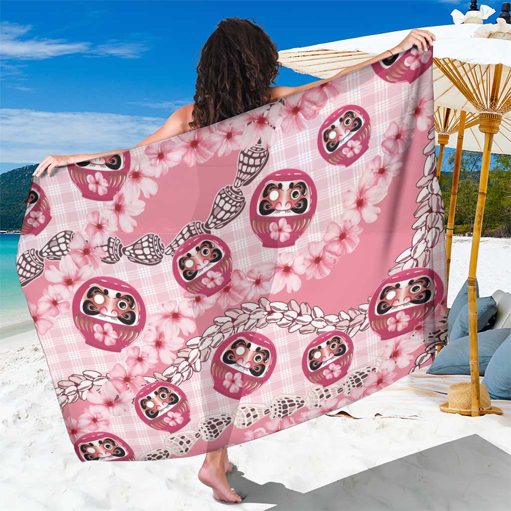 Japanese Daruma Doll Palaka Sarong Cherry Blossoms With Shell Lei - Wonder Print Shop