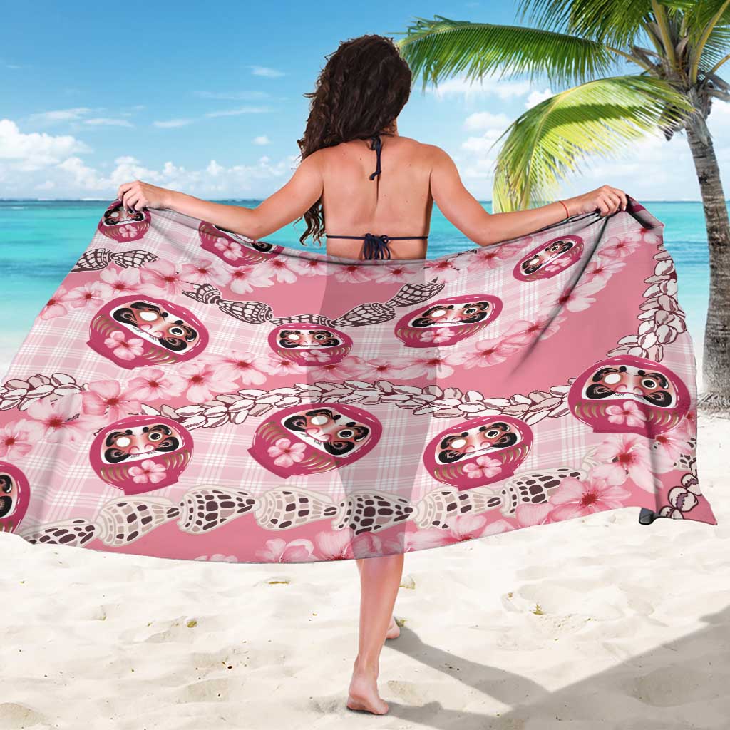 Japanese Daruma Doll Palaka Sarong Cherry Blossoms With Shell Lei - Wonder Print Shop