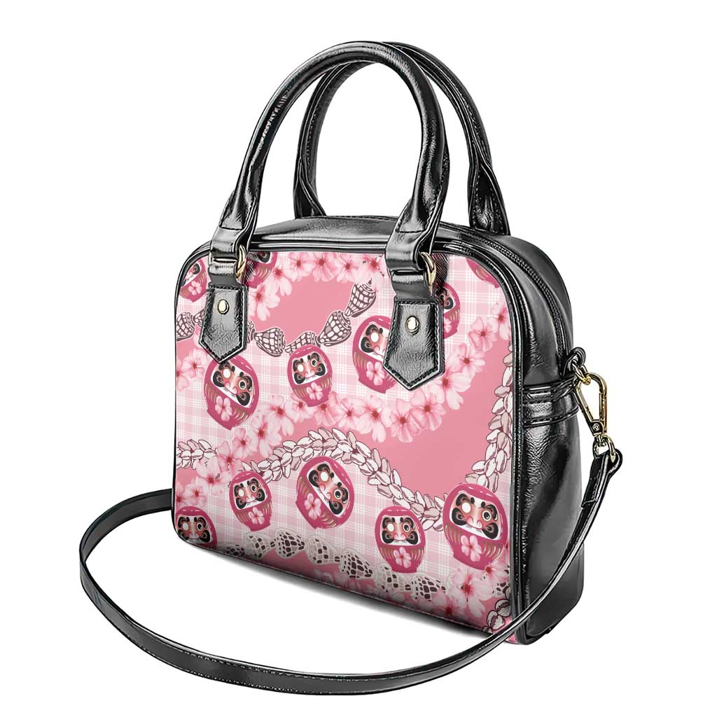 Japanese Daruma Doll Palaka Shoulder Handbag Cherry Blossoms With Shell Lei - Wonder Print Shop