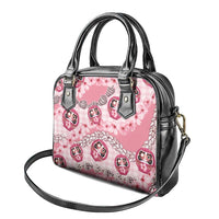 Japanese Daruma Doll Palaka Shoulder Handbag Cherry Blossoms With Shell Lei - Wonder Print Shop