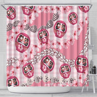 Japanese Daruma Doll Palaka Shower Curtain Cherry Blossoms With Shell Lei - Wonder Print Shop