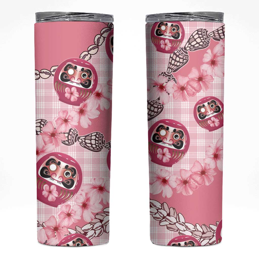 Japanese Daruma Doll Palaka Skinny Tumbler Cherry Blossoms With Shell Lei - Wonder Print Shop