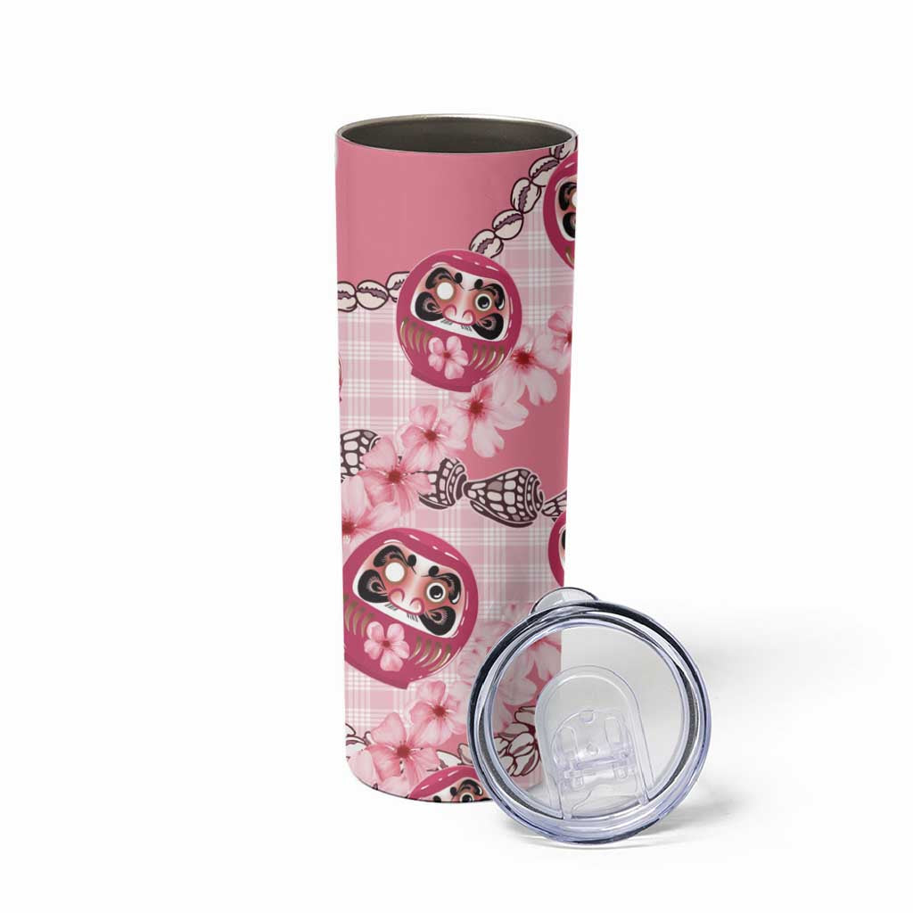 Japanese Daruma Doll Palaka Skinny Tumbler Cherry Blossoms With Shell Lei - Wonder Print Shop