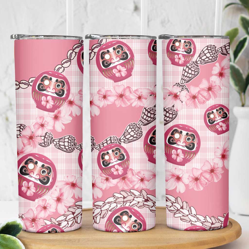 Japanese Daruma Doll Palaka Skinny Tumbler Cherry Blossoms With Shell Lei - Wonder Print Shop