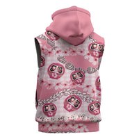Japanese Daruma Doll Palaka Sleeveless Hoodie Cherry Blossoms With Shell Lei - Wonder Print Shop