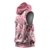 Japanese Daruma Doll Palaka Sleeveless Hoodie Cherry Blossoms With Shell Lei - Wonder Print Shop