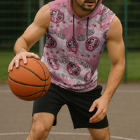 Japanese Daruma Doll Palaka Sleeveless Hoodie Cherry Blossoms With Shell Lei - Wonder Print Shop