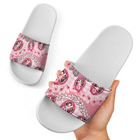 Japanese Daruma Doll Palaka Slide Sandals Cherry Blossoms With Shell Lei - Wonder Print Shop