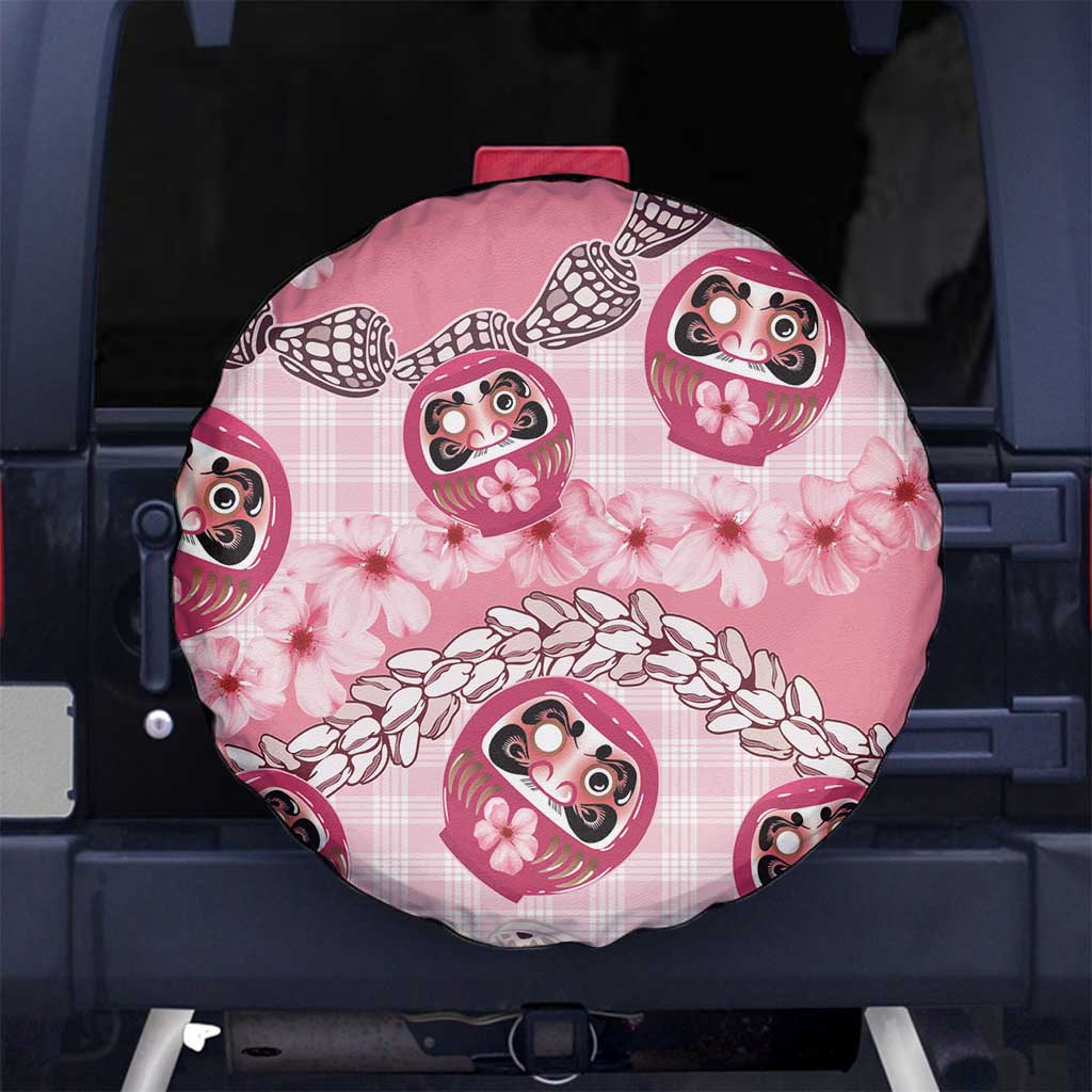 Japanese Daruma Doll Palaka Spare Tire Cover Cherry Blossoms With Shell Lei - Wonder Print Shop