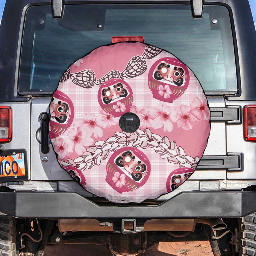 Japanese Daruma Doll Palaka Spare Tire Cover Cherry Blossoms With Shell Lei - Wonder Print Shop