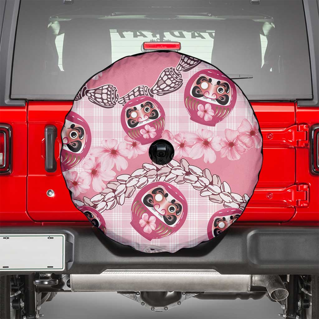 Japanese Daruma Doll Palaka Spare Tire Cover Cherry Blossoms With Shell Lei - Wonder Print Shop